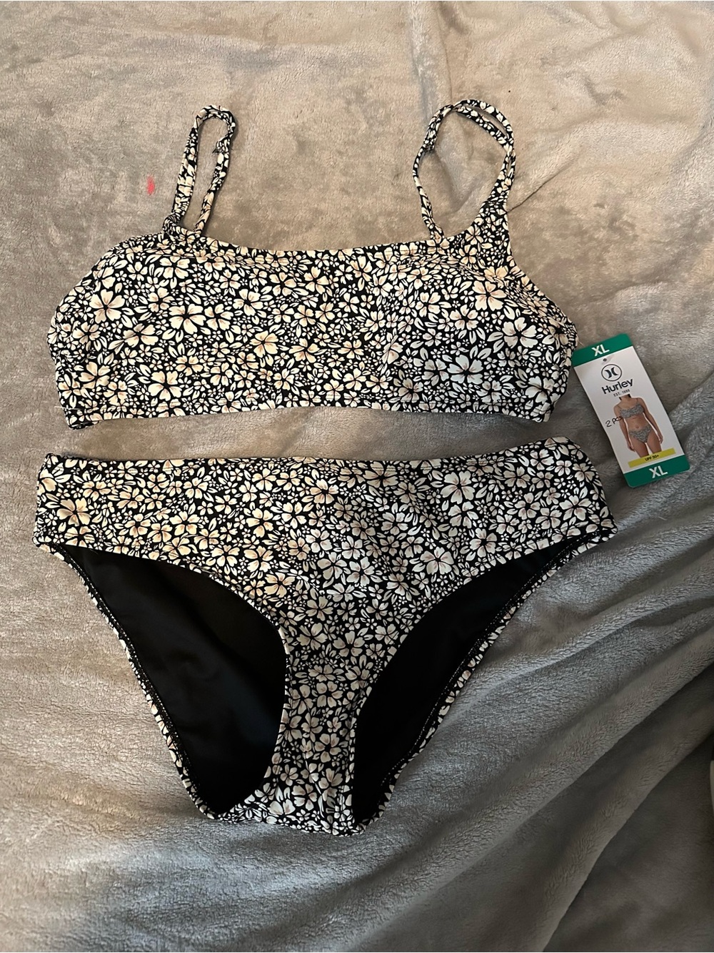 Hurley Floral Bikini Set in Black & White